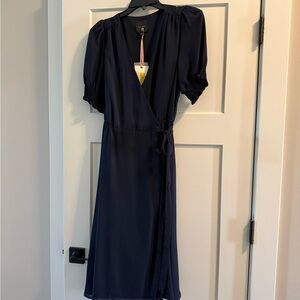 Alex Marie Navy Wrap Midi Dress